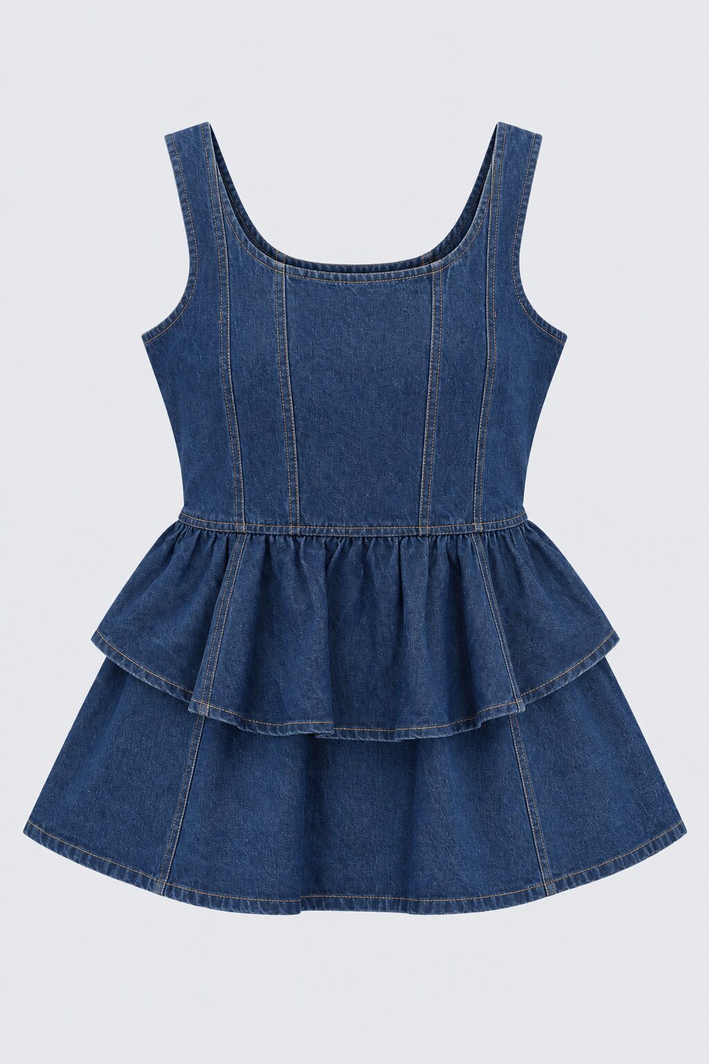 Womens Denim Tiered Flared Mini Dress - Image 6