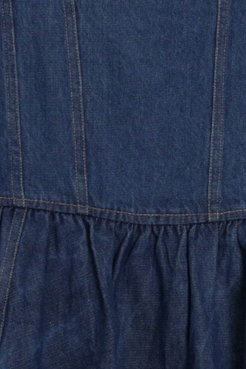 Womens Denim Tiered Flared Mini Dress - Image 7