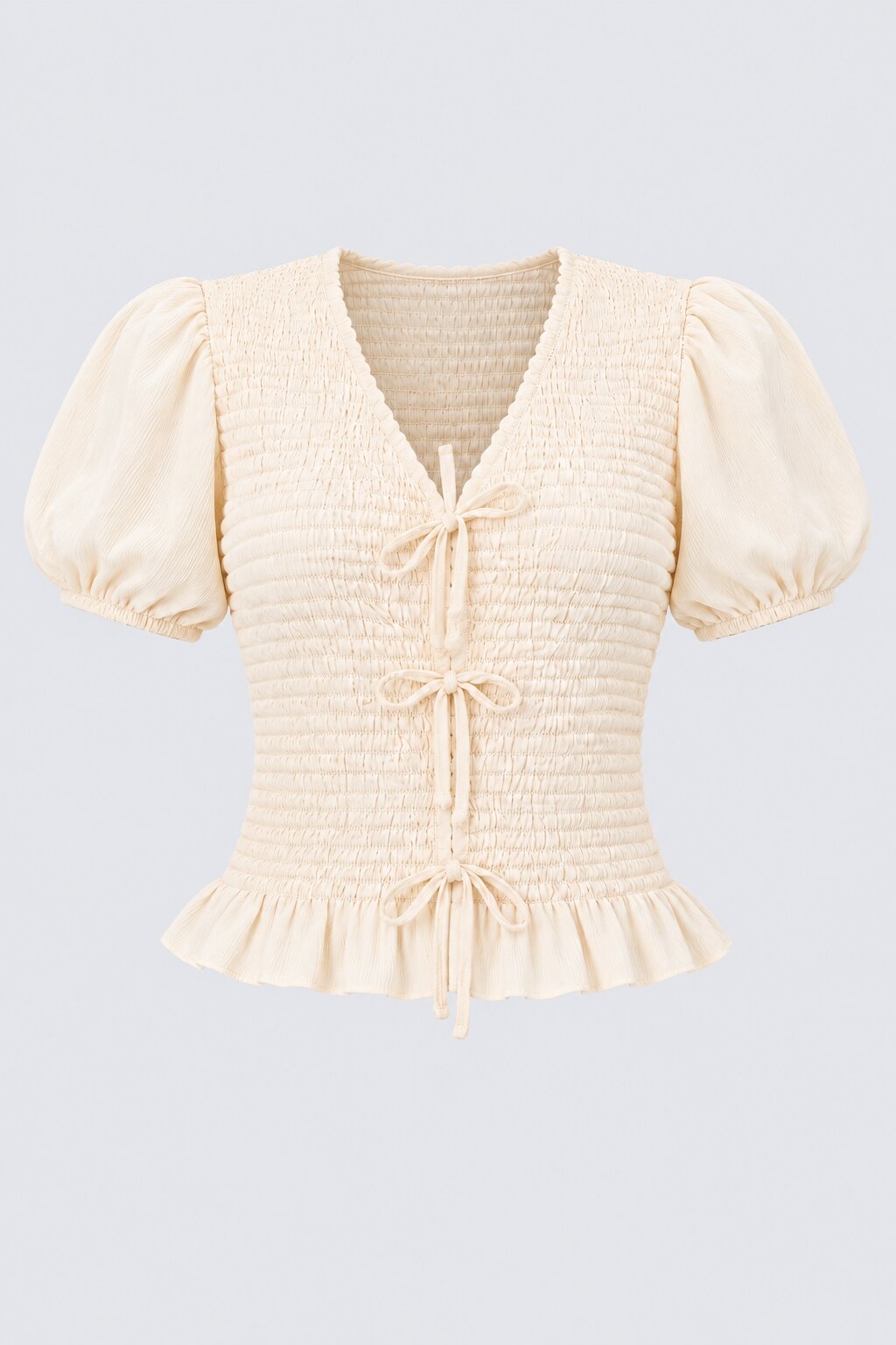 Womens Off White Smocked Puff Sleeve Top - Image 7