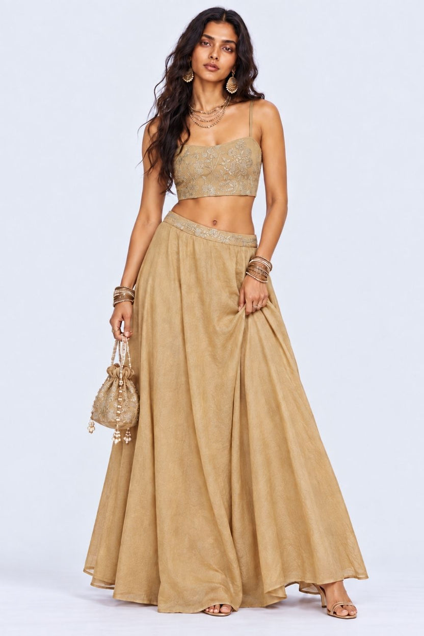 Womens Beige Embroidered Crop Top - Image 6