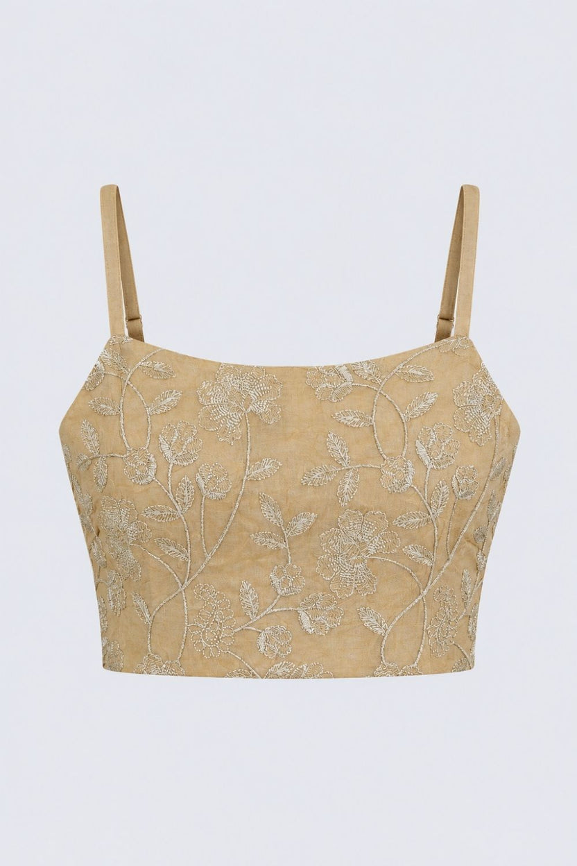 Womens Beige Embroidered Crop Top - Image 7