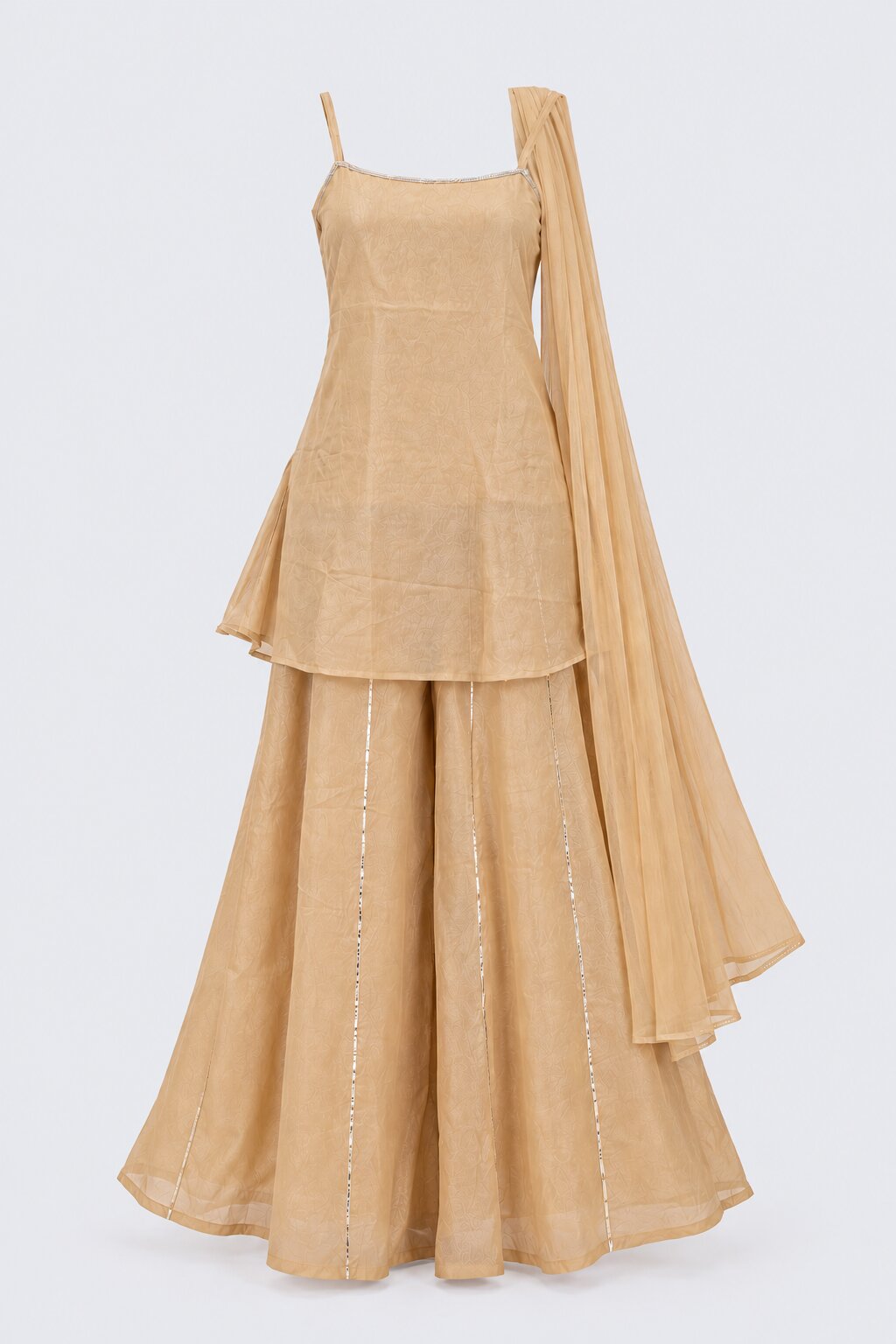 Womens Beige Embellished Flared Kurta Palazzo Set - Image 7