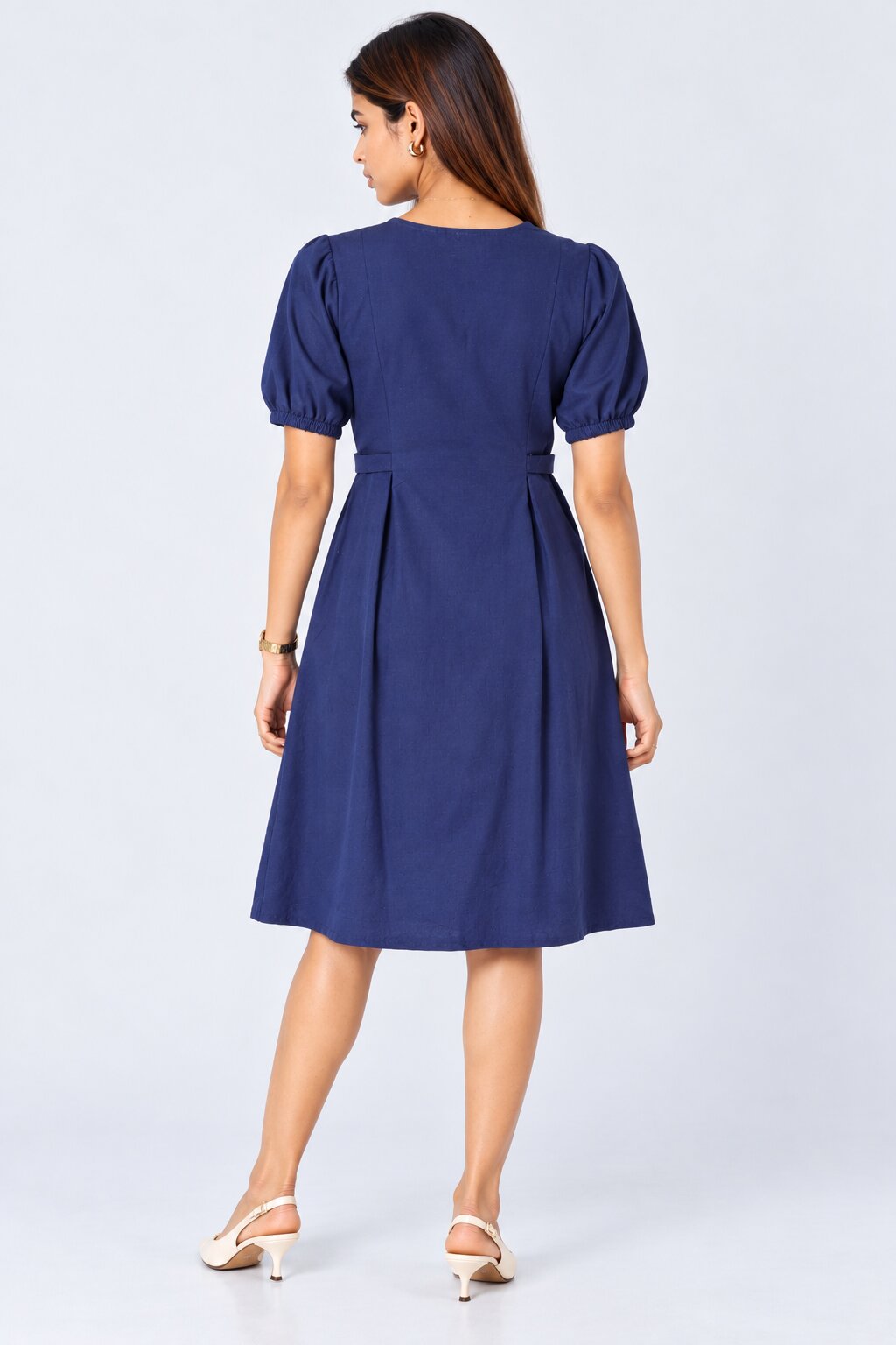Womens Blue Puff Sleeve Midi Dress - Image 5