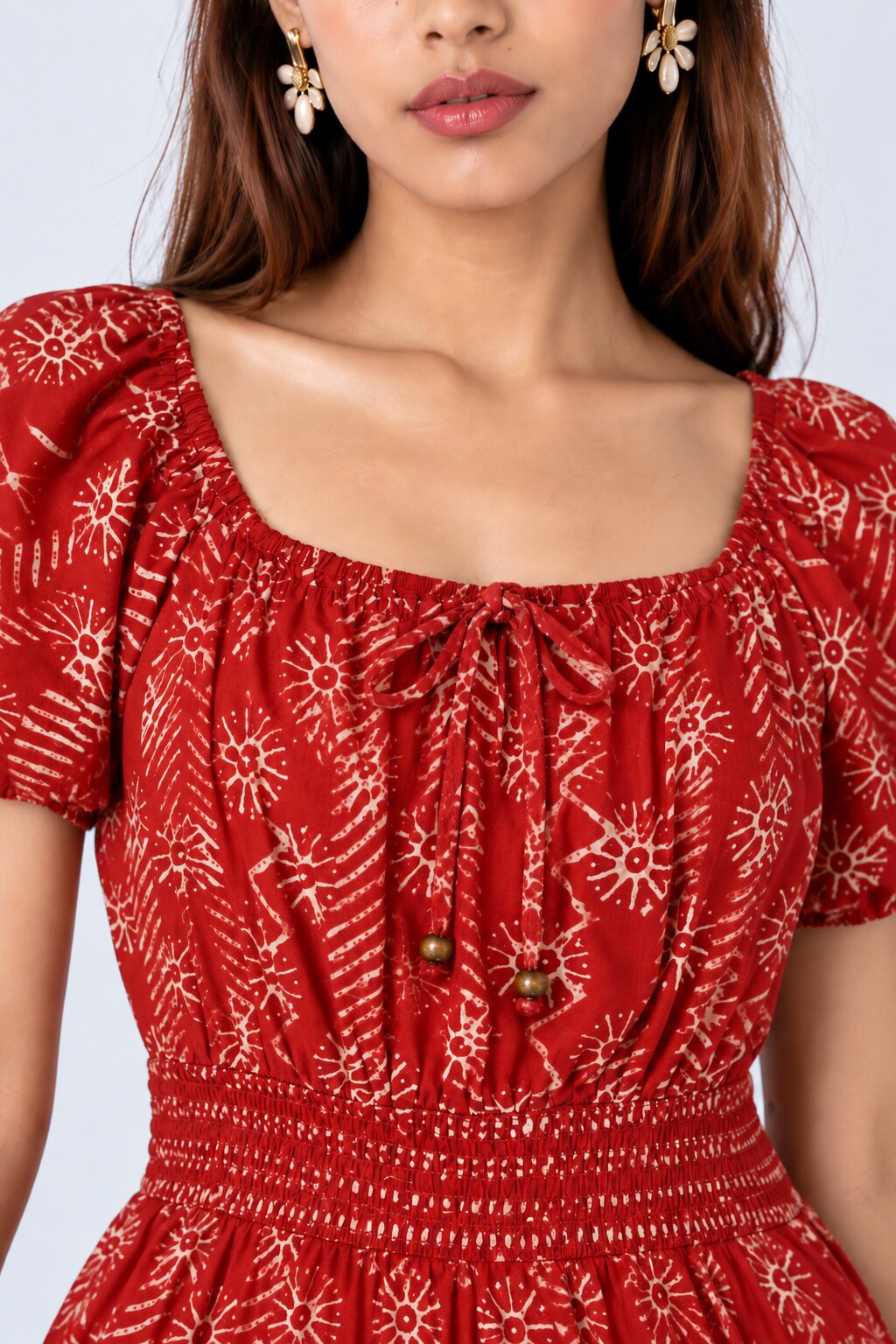 Womens Maroon Printed Tiered Midi Dress - Image 3