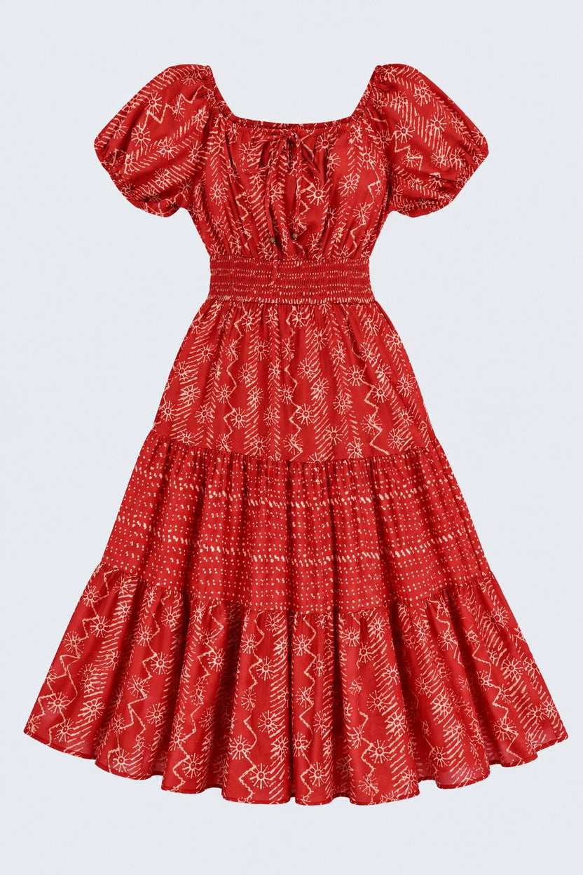 Womens Maroon Printed Tiered Midi Dress - Image 7