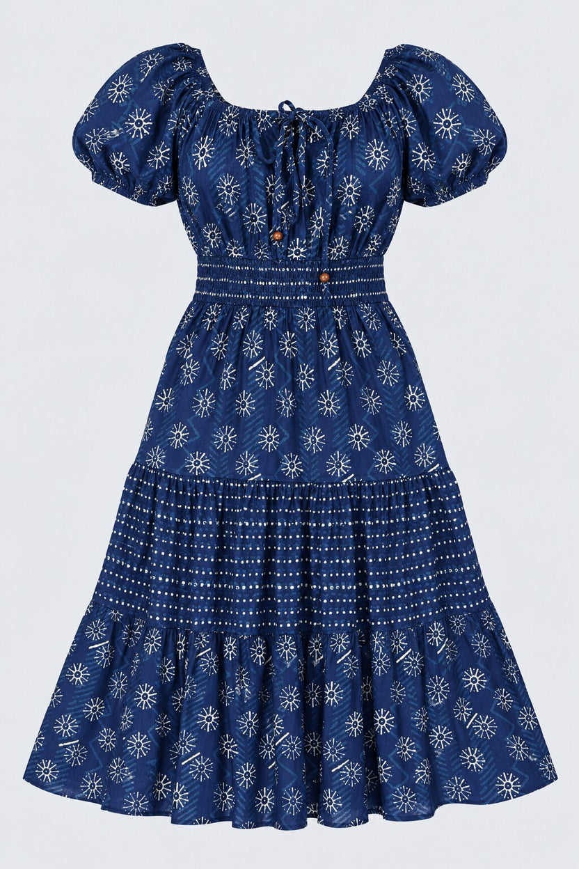 Womens Navy Printed Tiered Midi Dress - Image 7
