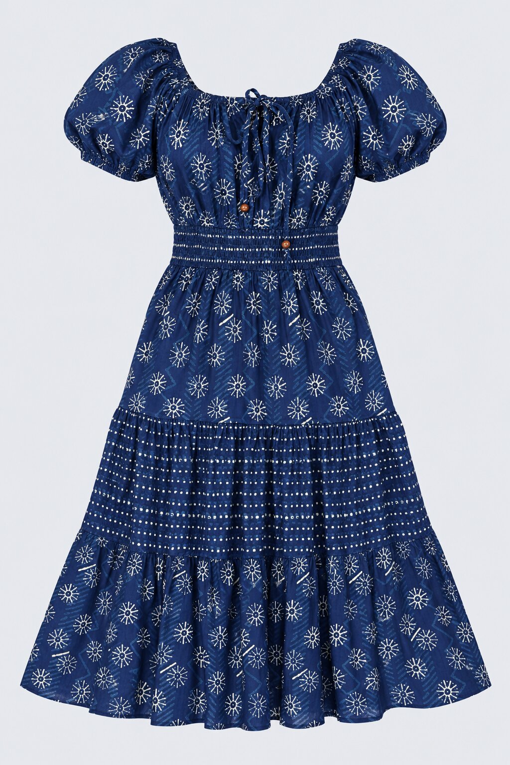 Womens Navy Printed Tiered Midi Dress - Image 7