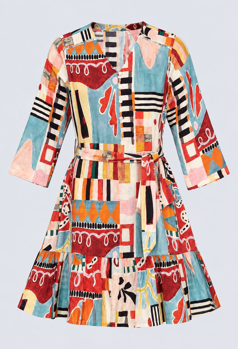 Womens Multicolor Abstract Print Tiered Dress - Image 6