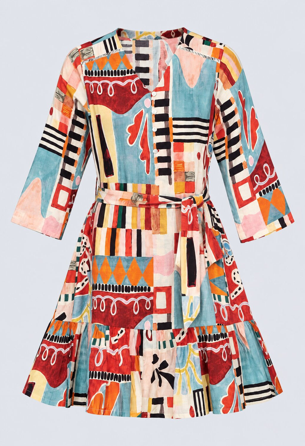 Womens Multicolor Abstract Print Tiered Dress - Image 6