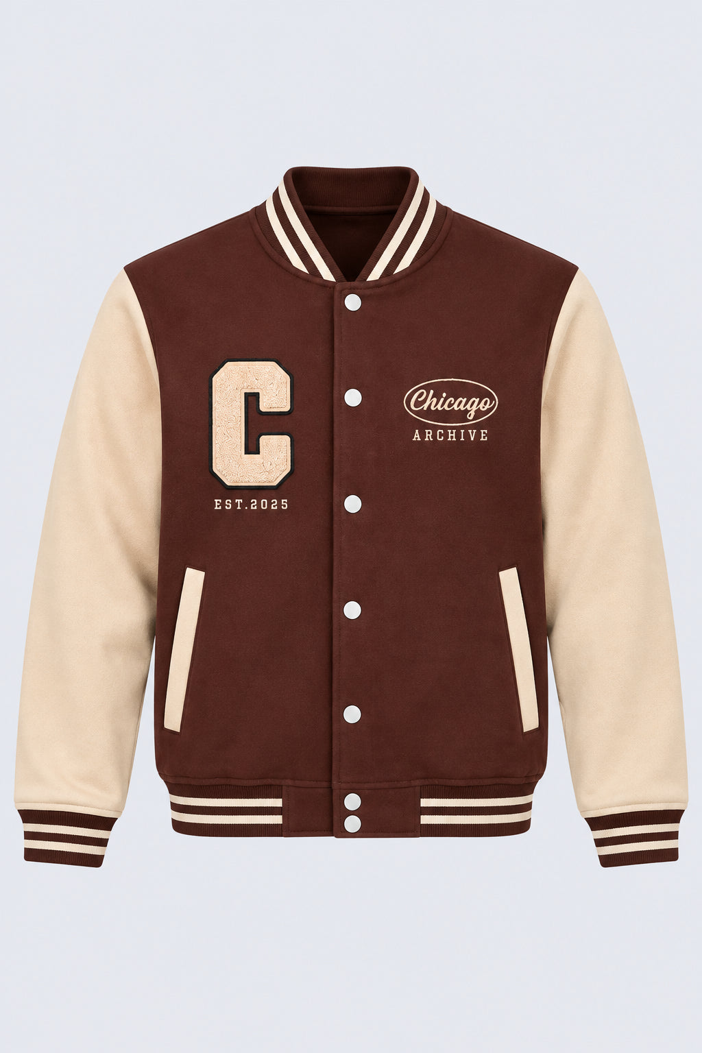 Mens Brown Contrast Sleeve Varsity Jacket - Image 7