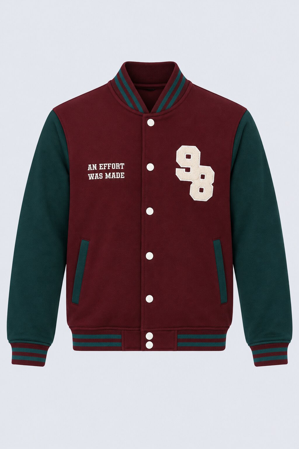 Mens Maroon Contrast Sleeve Varsity Jacket - Image 7