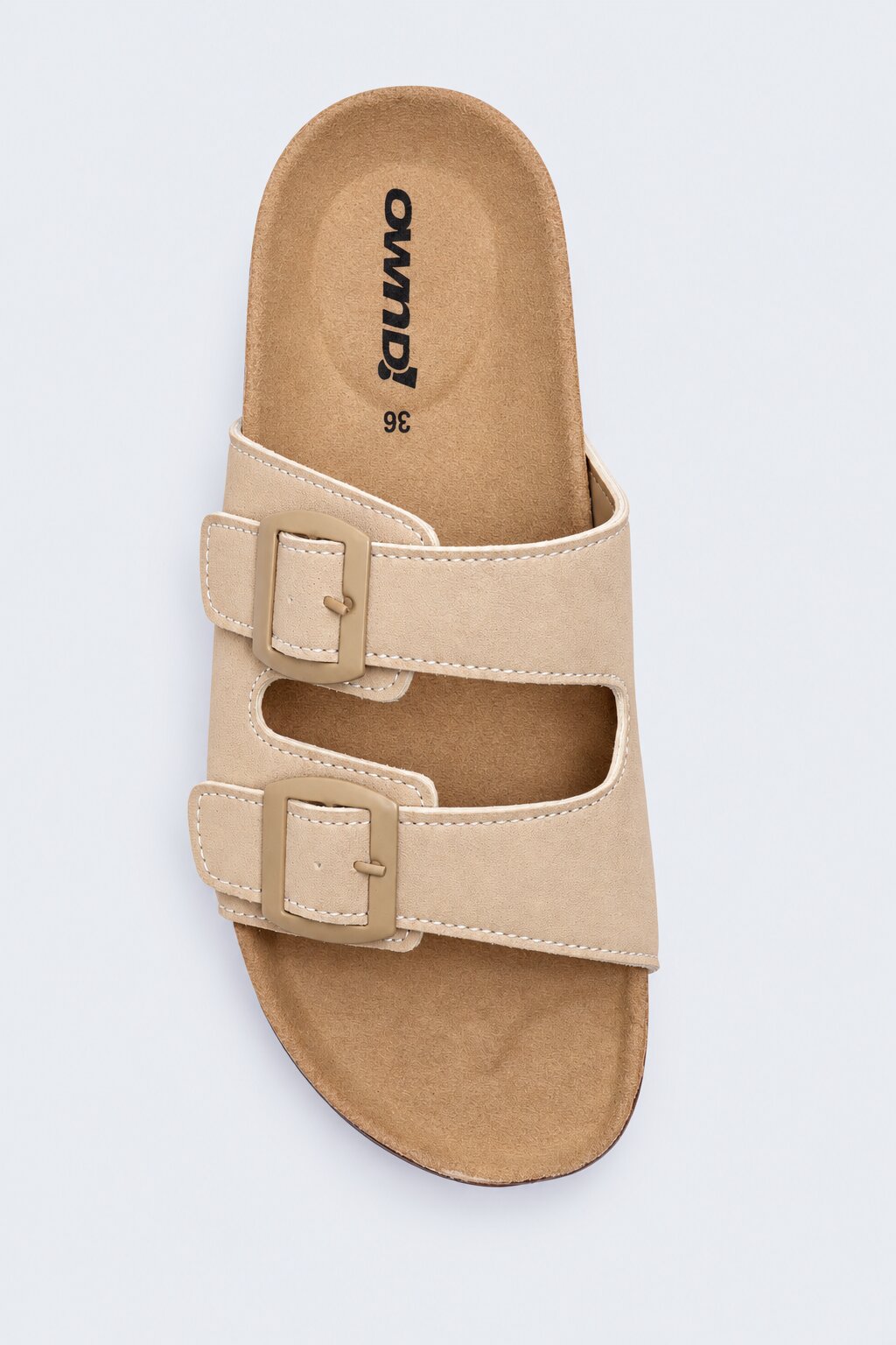 Womens Beige Double Buckle Comfort Slides - Image 4