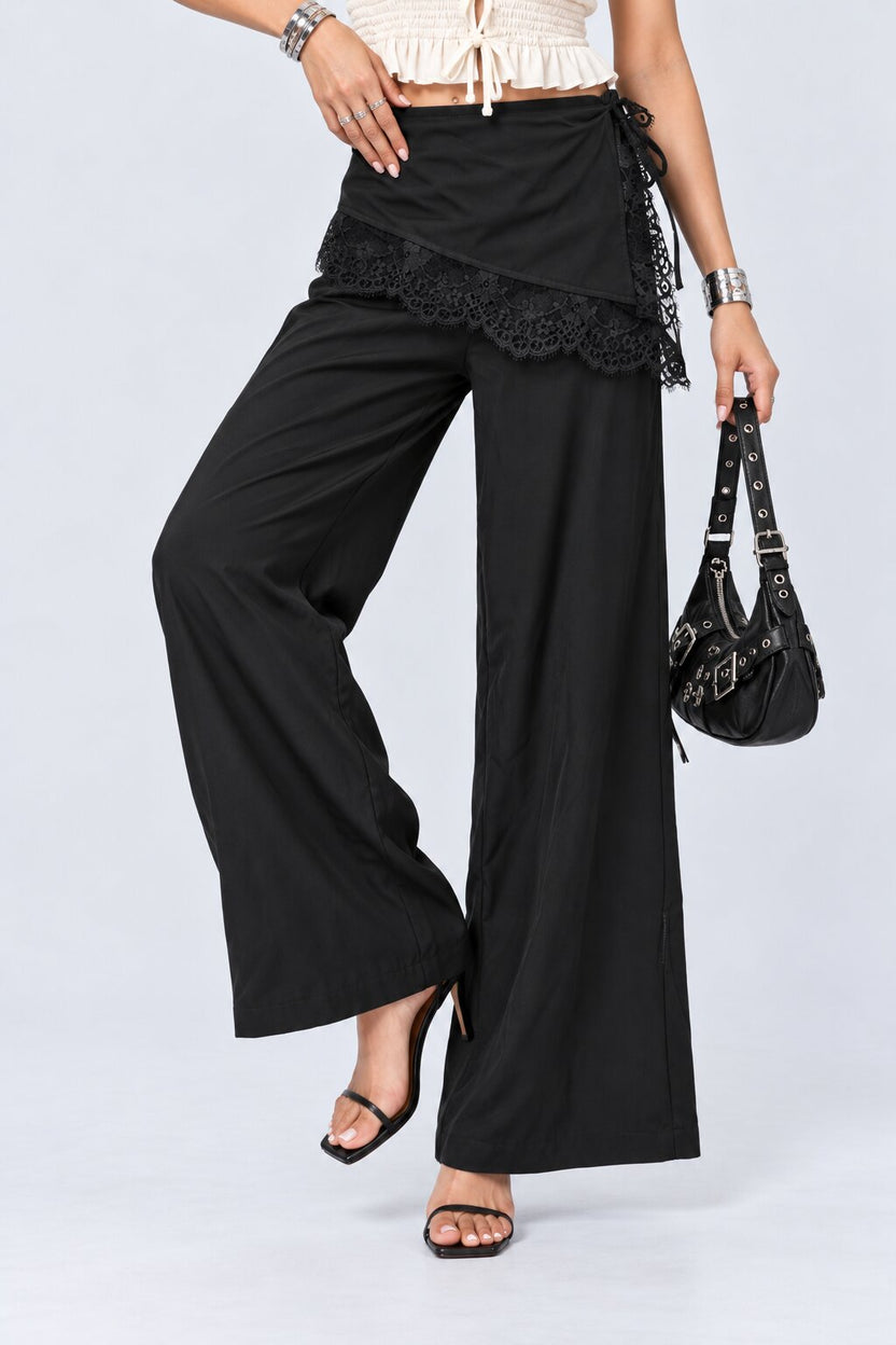 Womens Black Lace Detail Wrap Trouser - Image 1