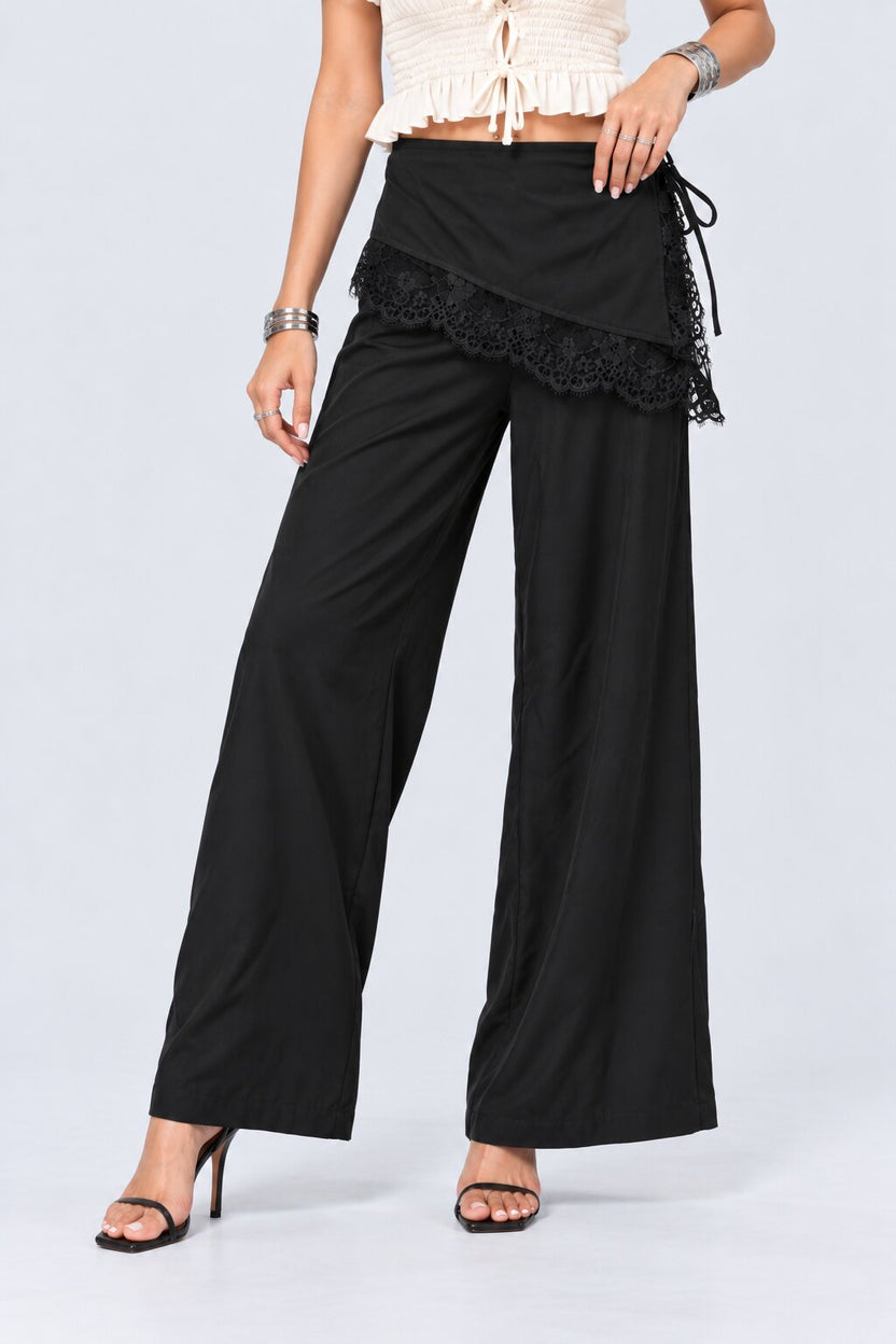 Womens Black Lace Detail Wrap Trouser - Image 2