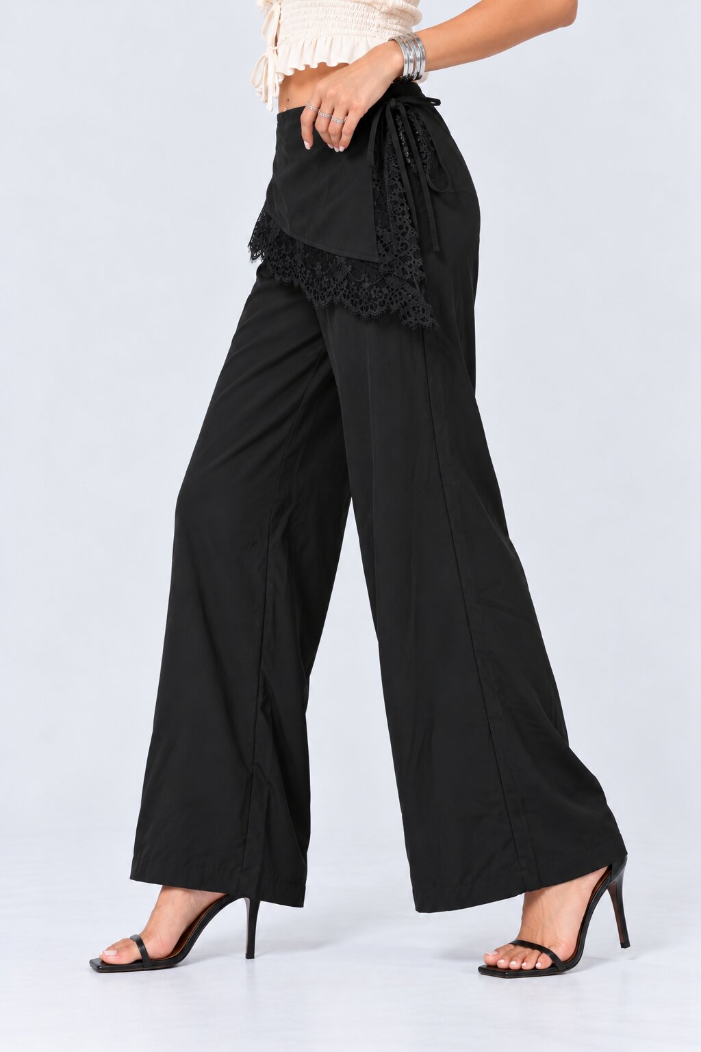 Womens Black Lace Detail Wrap Trouser - Image 4