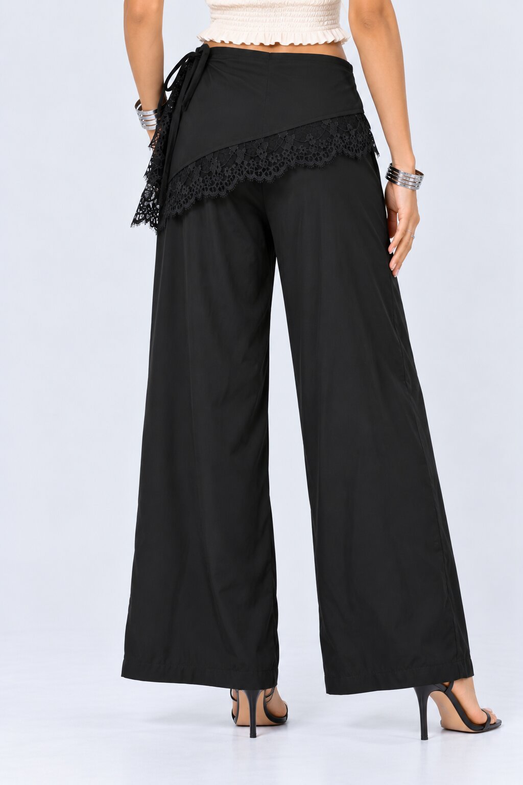 Womens Black Lace Detail Wrap Trouser - Image 5
