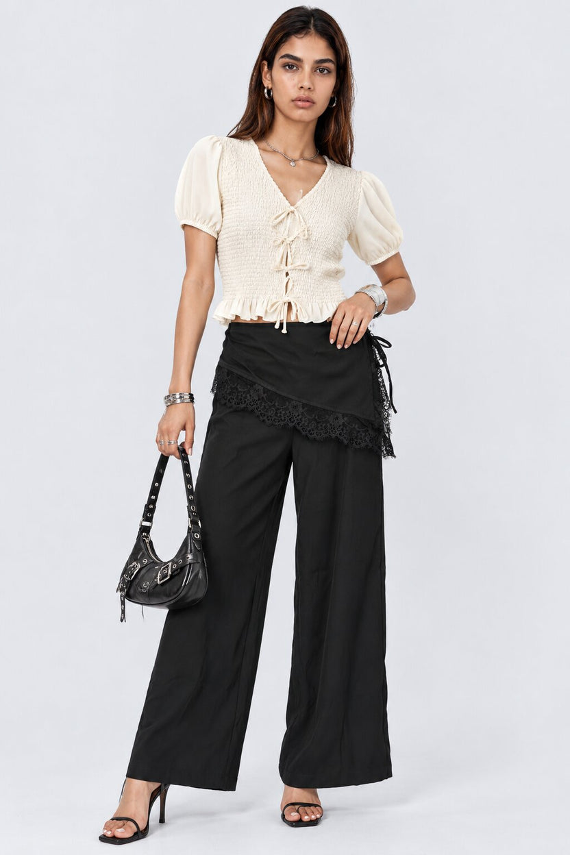 Womens Black Lace Detail Wrap Trouser - Image 6