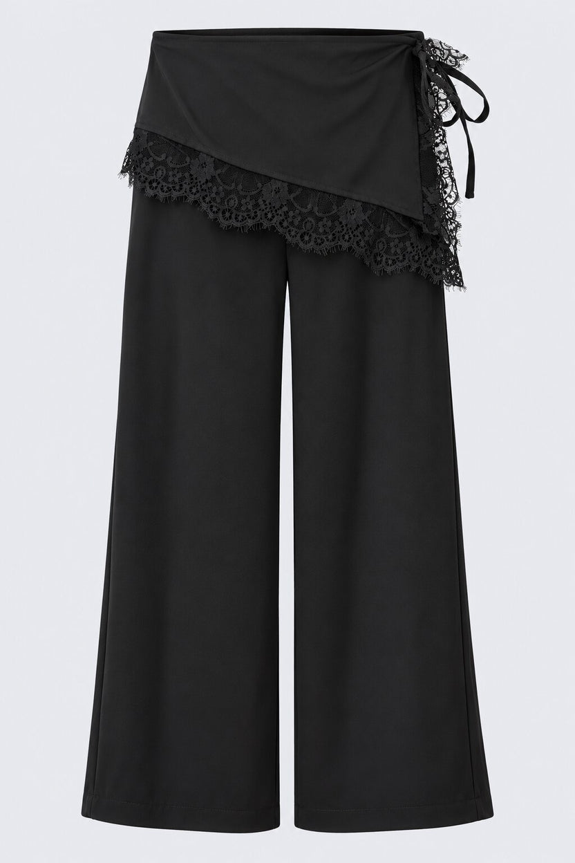 Womens Black Lace Detail Wrap Trouser - Image 7