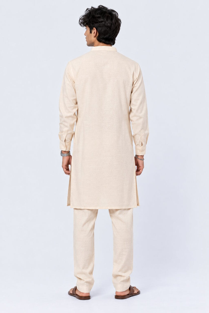 Mens Cream Solid Mandarin Collar Kurta - Image 5