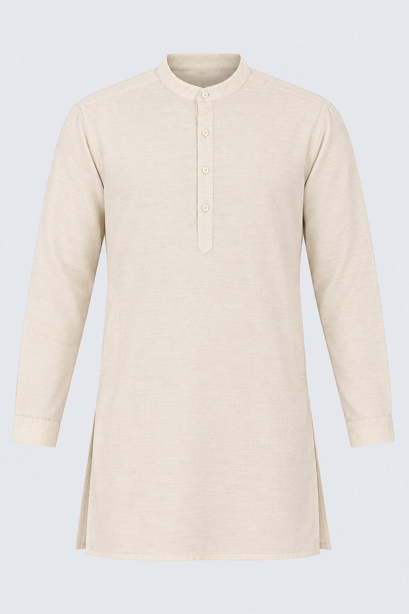 Mens Cream Solid Mandarin Collar Kurta - Image 7