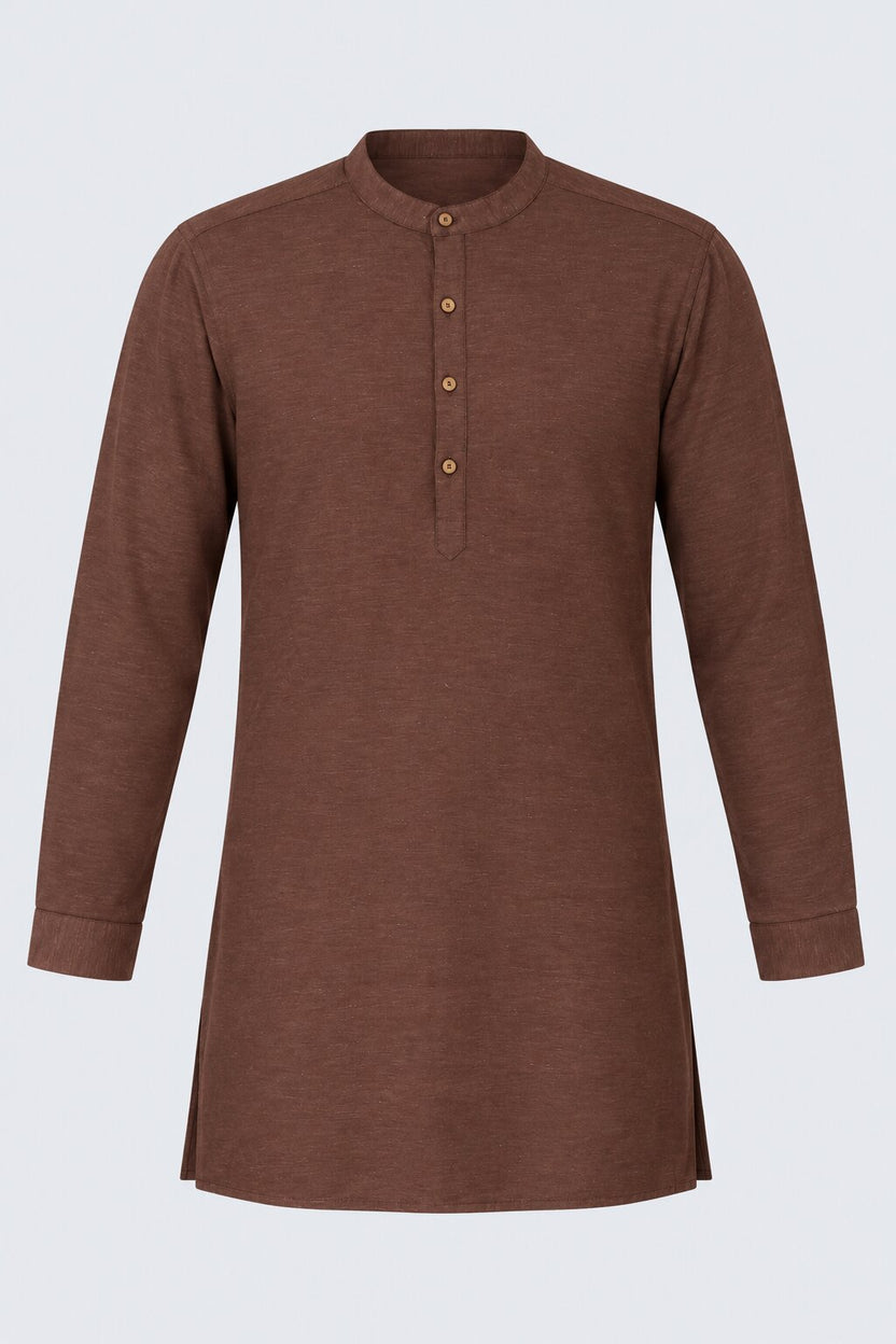 Mens Brown Solid Mandarin Collar Kurta - Image 7