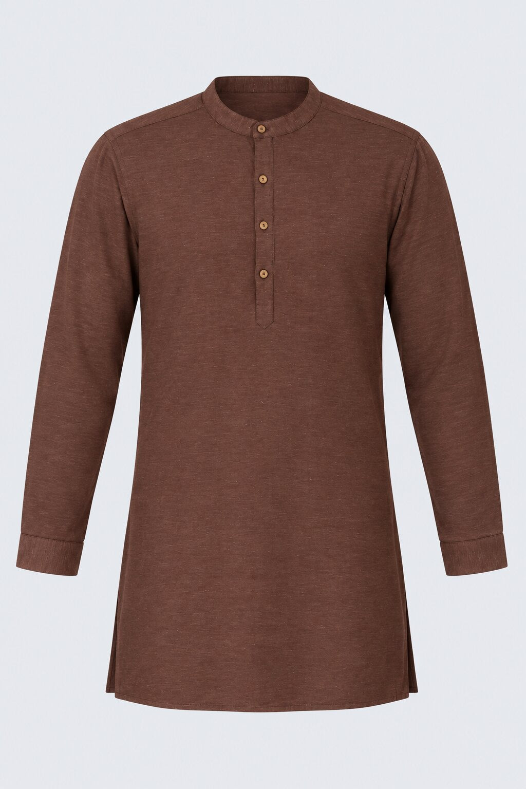Mens Brown Solid Mandarin Collar Kurta - Image 7