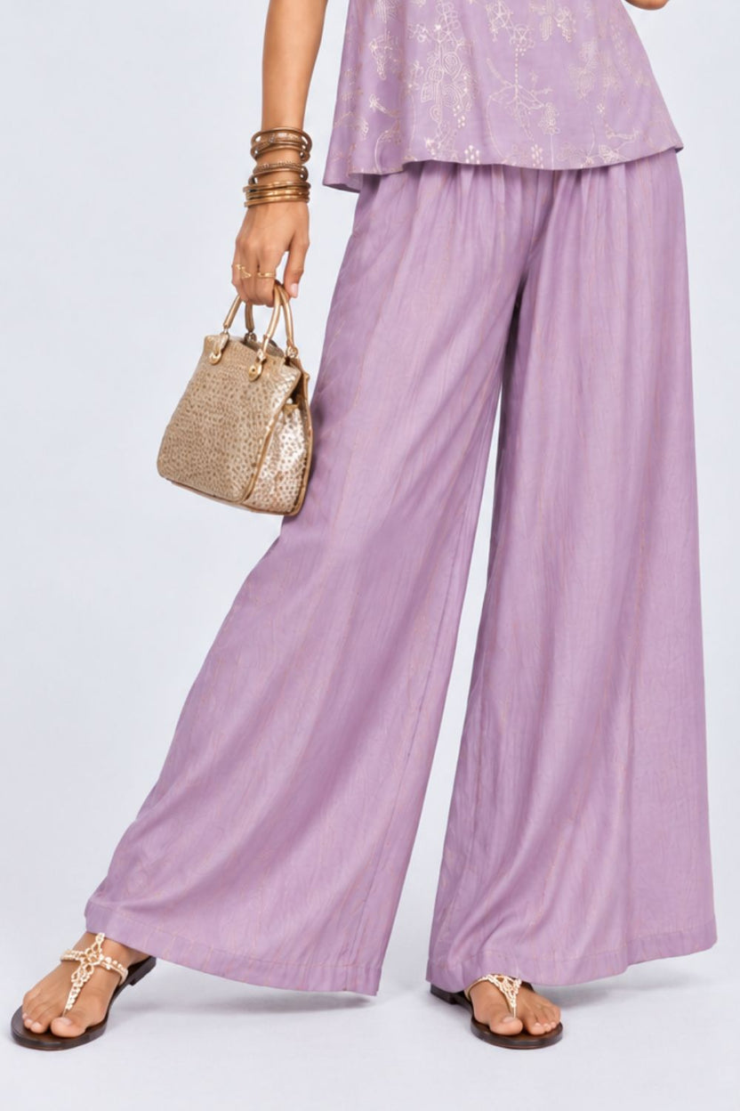 Womens Lilac Flared Festive Palazzos - Image 1
