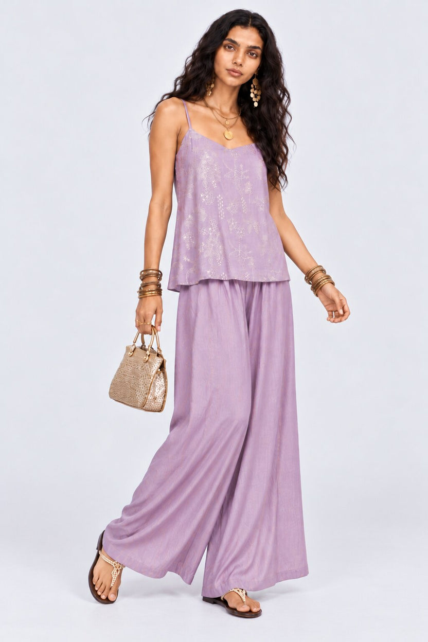 Womens Lilac Flared Festive Palazzos - Image 6