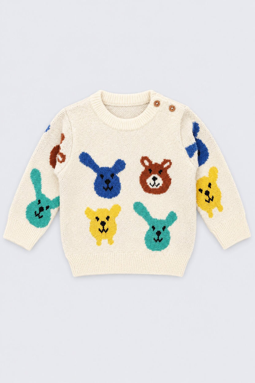 Infant Boys Beige Bunny Pattern Knitted Sweater - Image 2