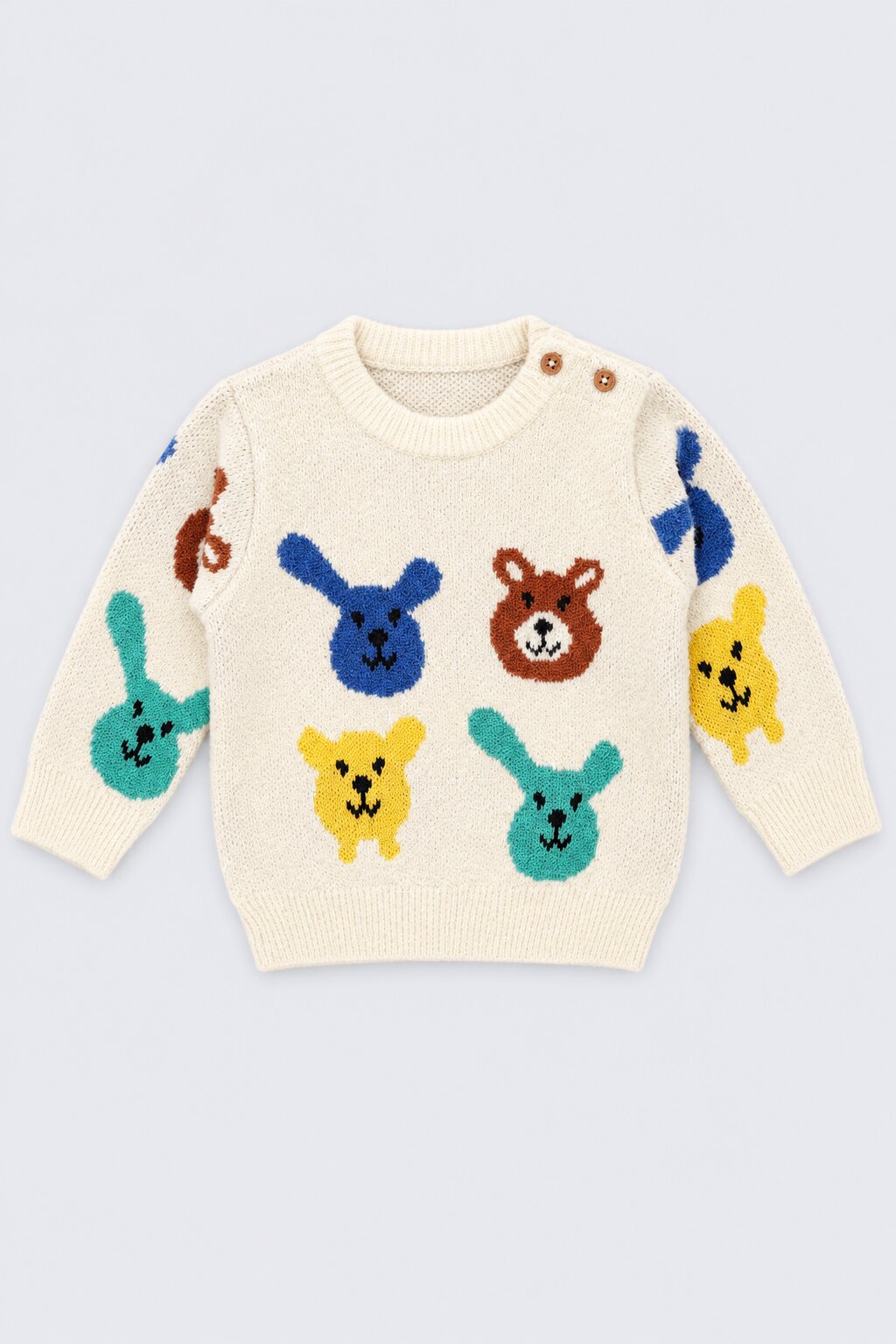 Infant Boys Beige Bunny Pattern Knitted Sweater - Image 2