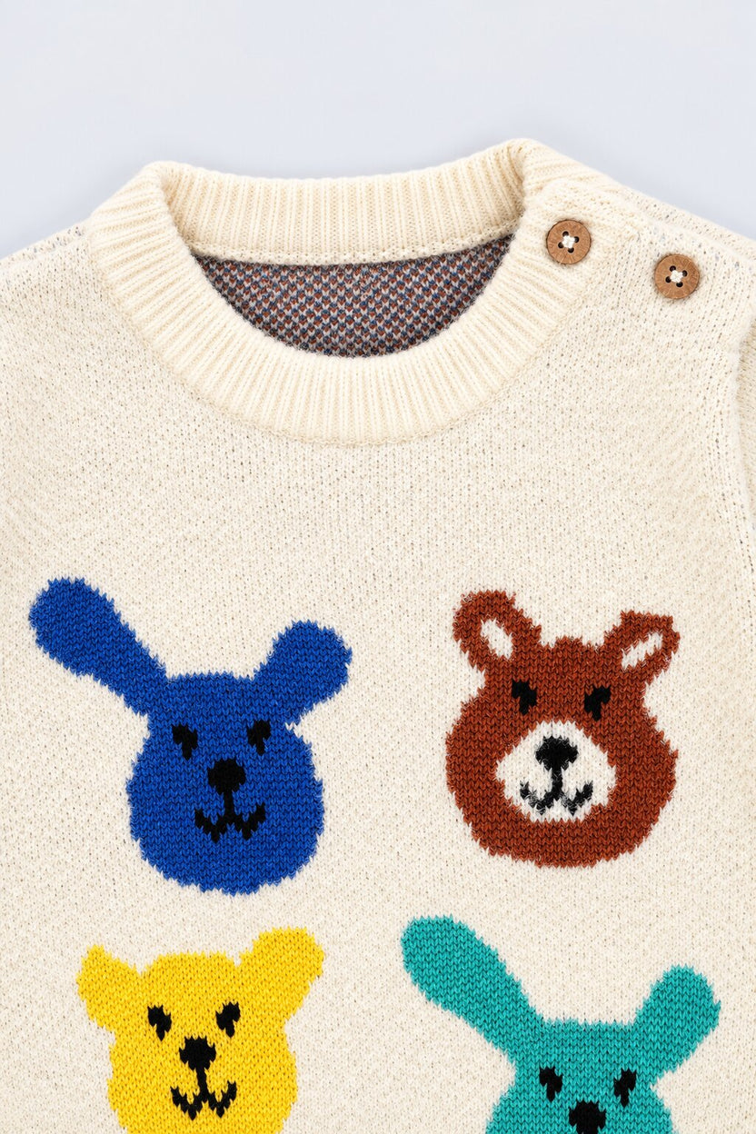 Infant Boys Beige Bunny Pattern Knitted Sweater - Image 5
