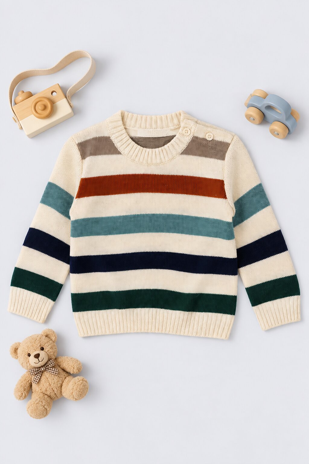 Infant Boys Striped Knitted Multicolored Winter Sweater - Image 1