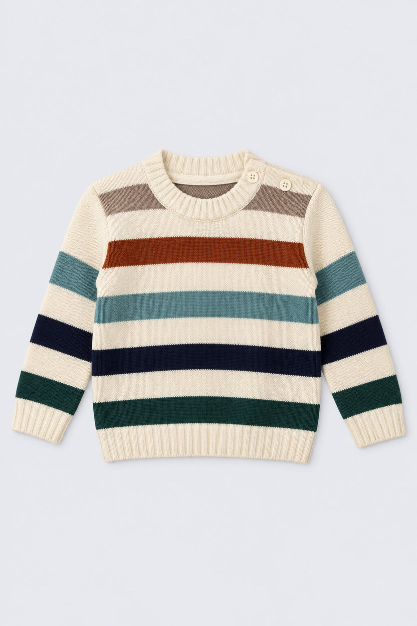 Infant Boys Striped Knitted Multicolored Winter Sweater - Image 2