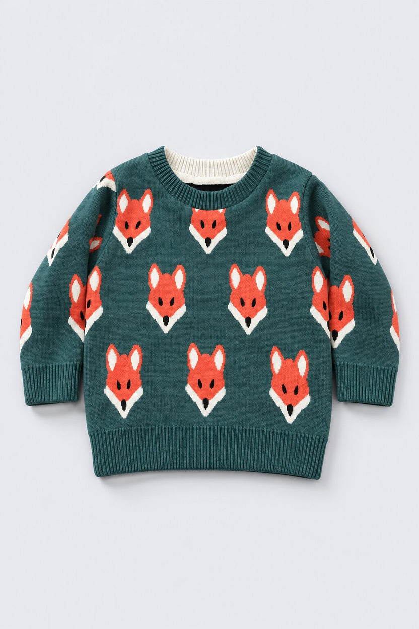 Infant Boys Fox Print Olive Knitted Sweater - Image 2