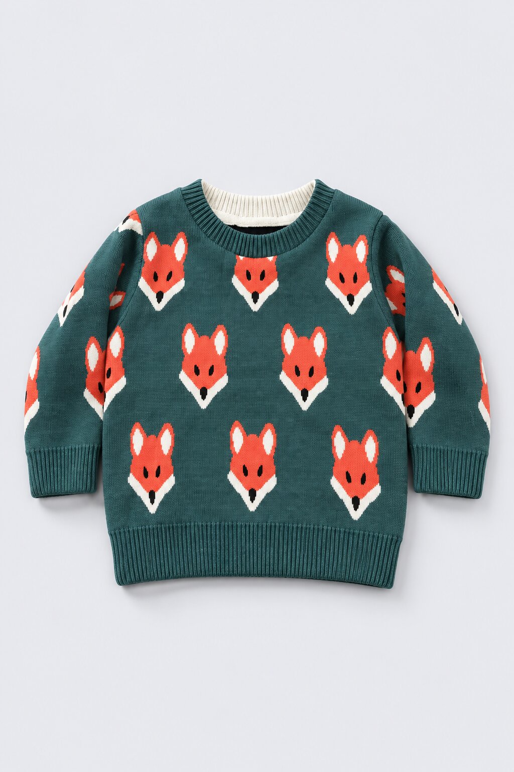 Infant Boys Fox Print Olive Knitted Sweater - Image 2