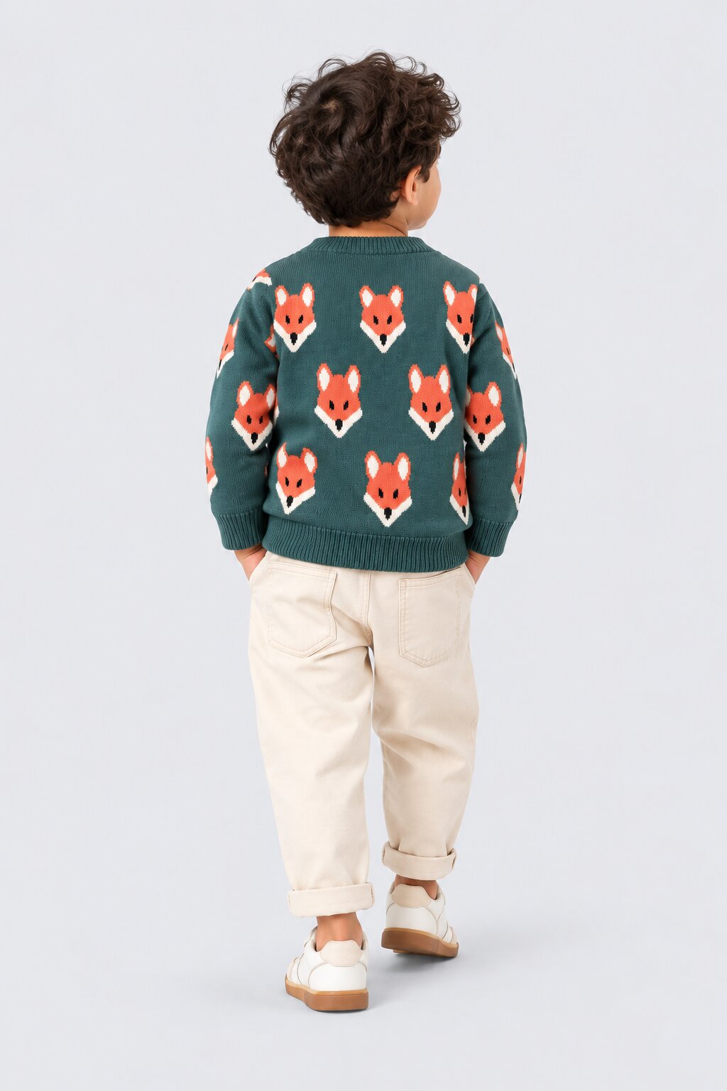 Infant Boys Fox Print Olive Knitted Sweater - Image 3