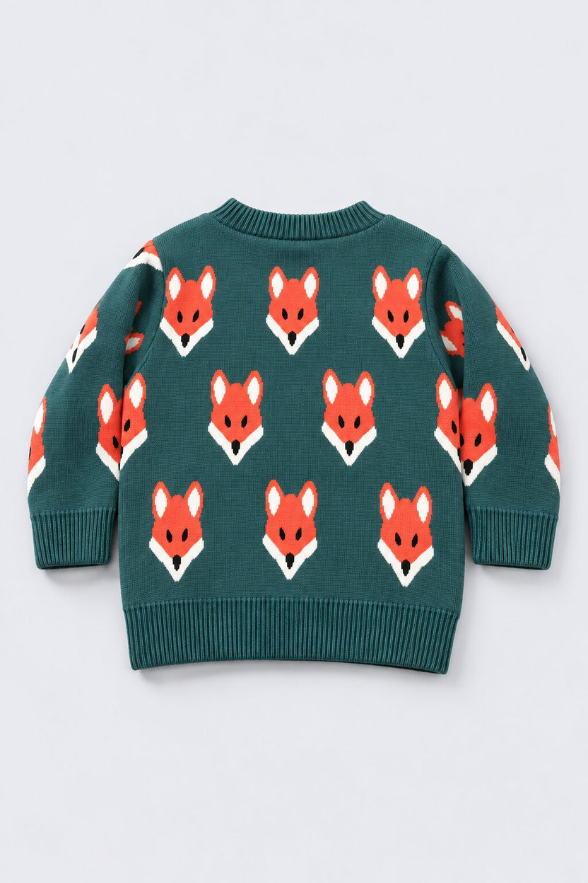 Infant Boys Fox Print Olive Knitted Sweater - Image 4