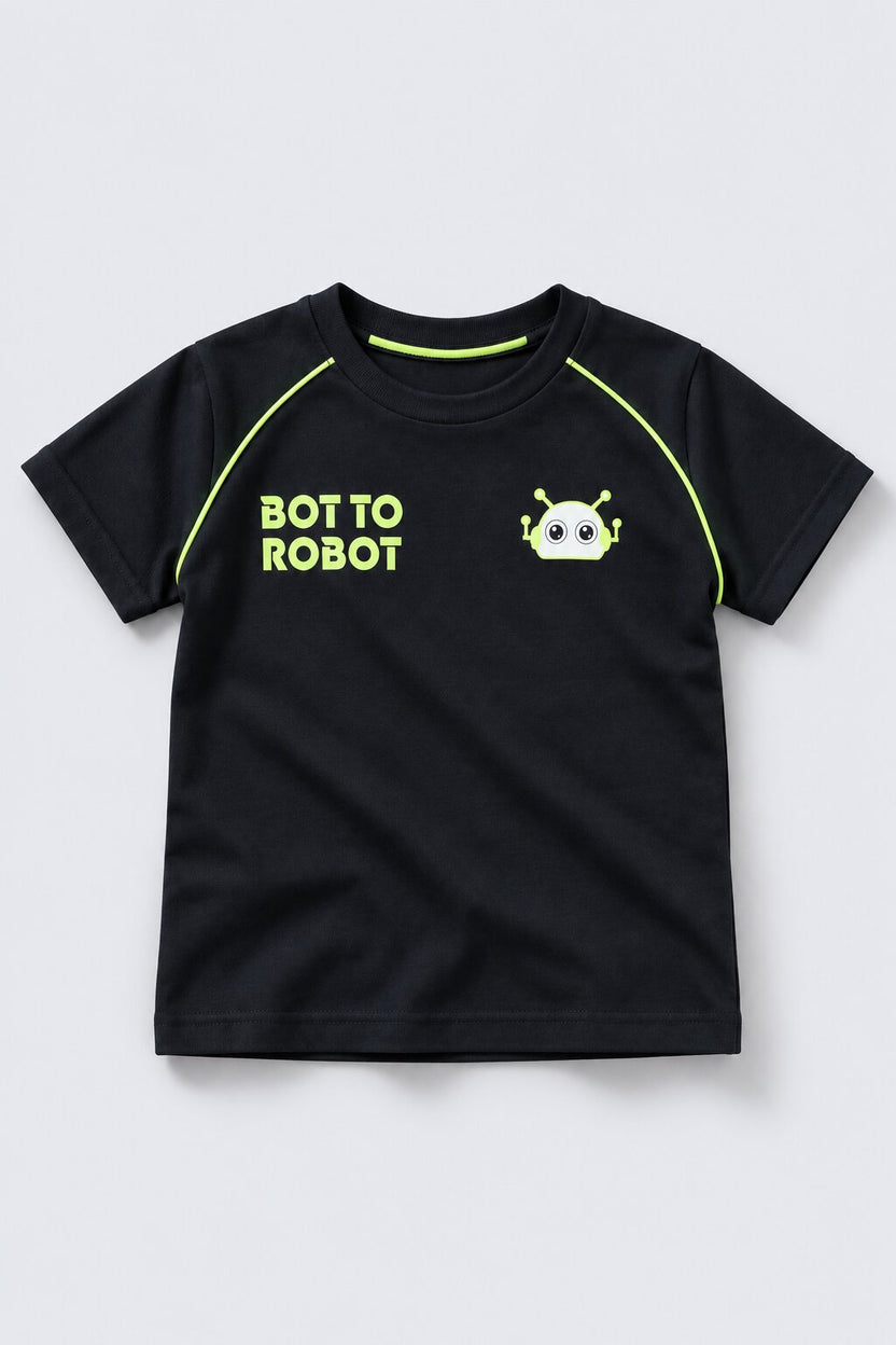 Boys Black Robot Print T-Shirt and Shorts Set - Image 2