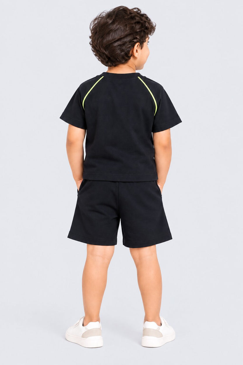 Boys Black Robot Print T-Shirt and Shorts Set - Image 3