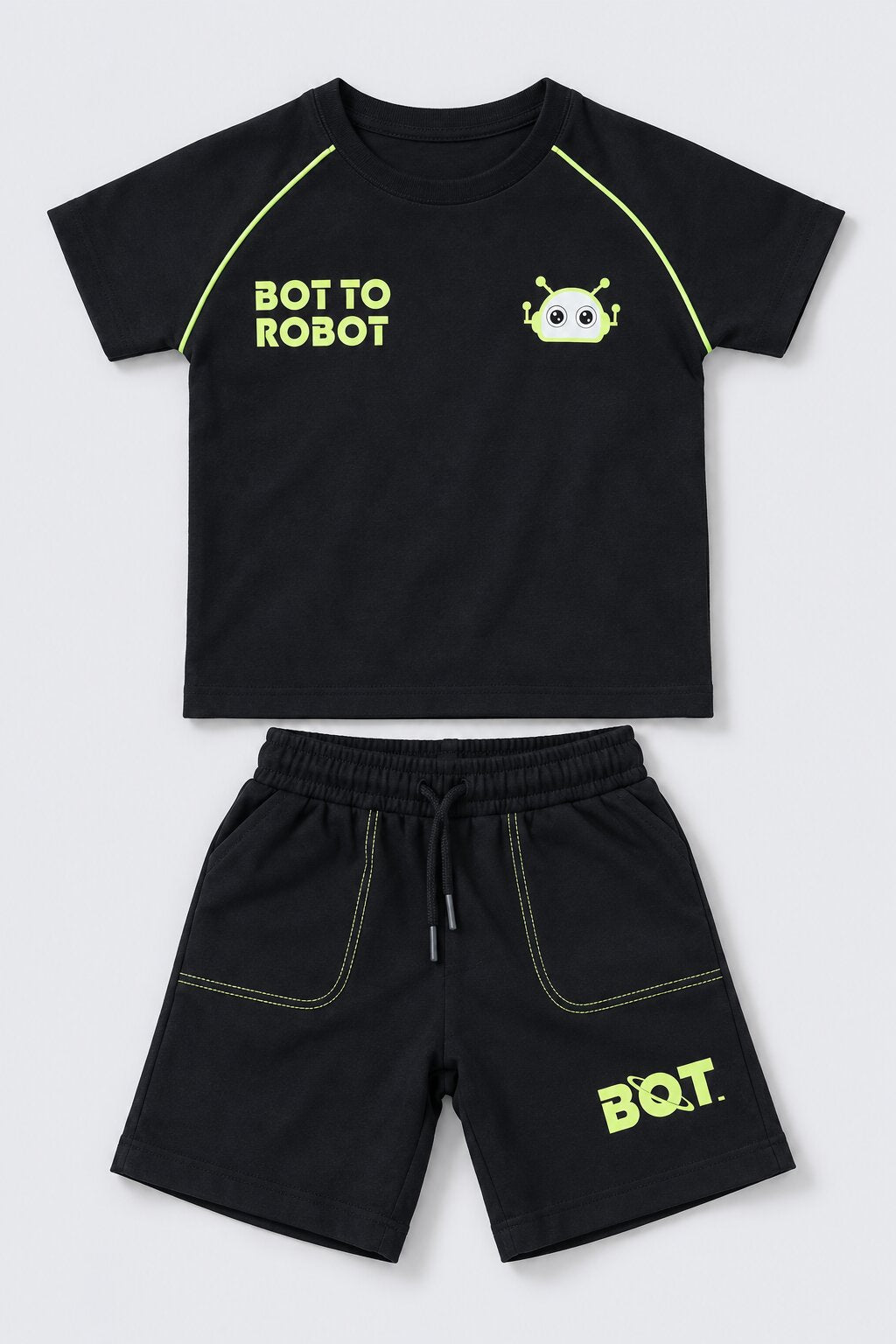 Boys Black Robot Print T-Shirt and Shorts Set - Image 6