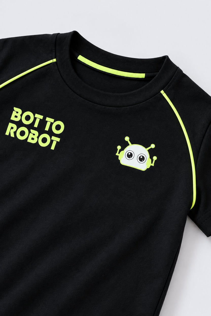 Boys Black Robot Print T-Shirt and Shorts Set - Image 8