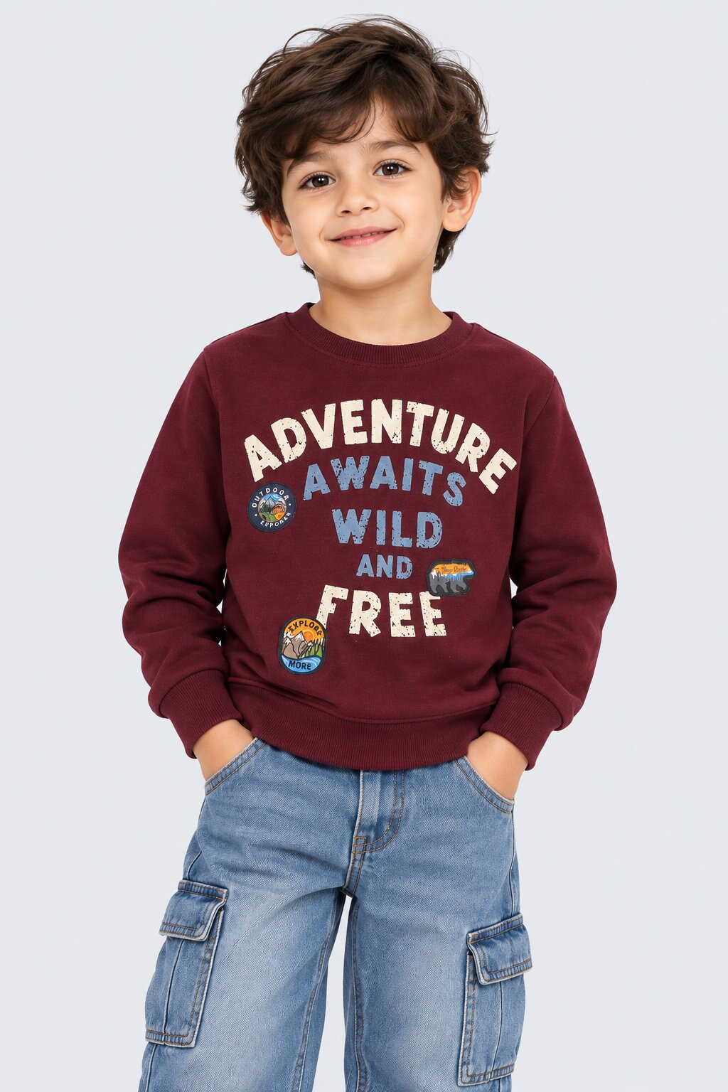 Boys Maroon Adventure Typographic Sweatshirt - Image 1