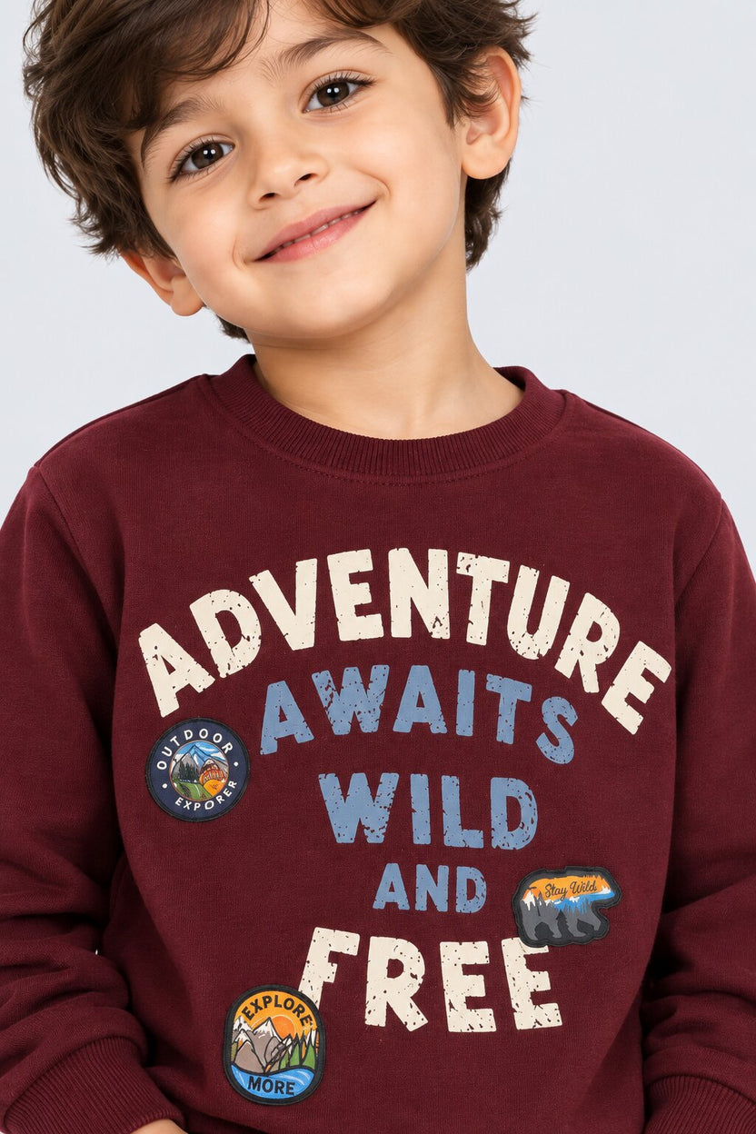 Boys Maroon Adventure Typographic Sweatshirt - Image 5