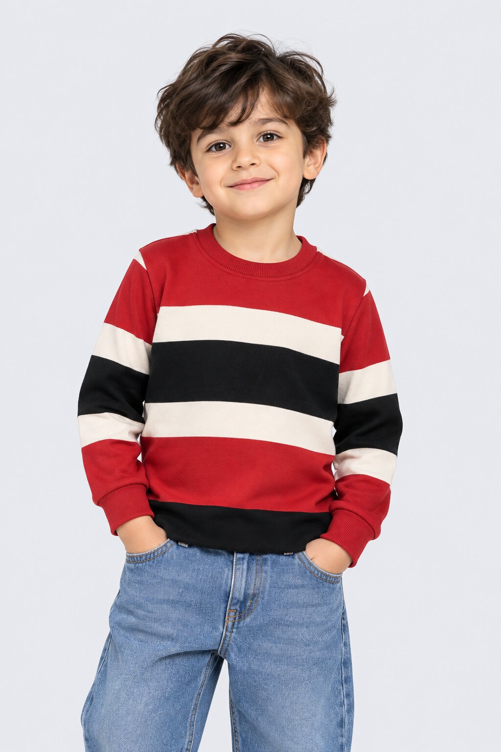 Boys Striped Crew Neck Sweatshirt - Image 1