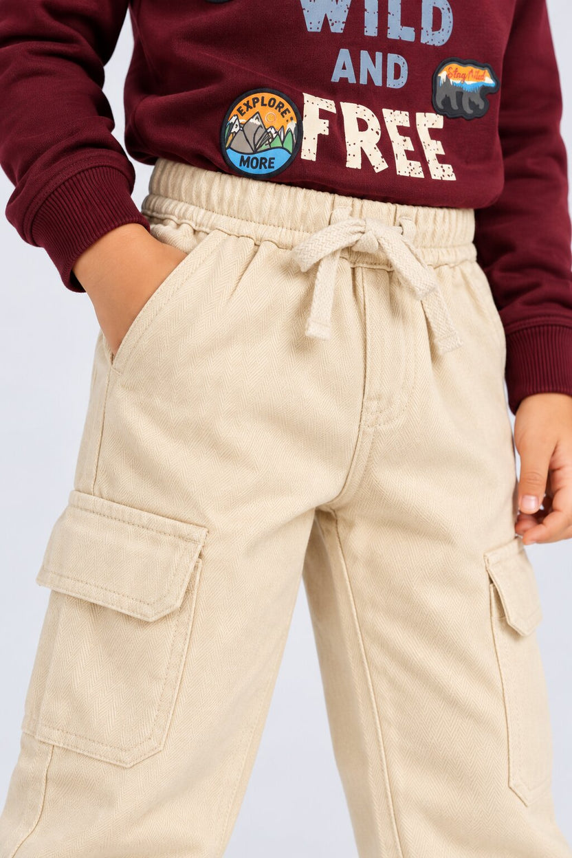 Boys Beige Utility Cargo Trouser - Image 6