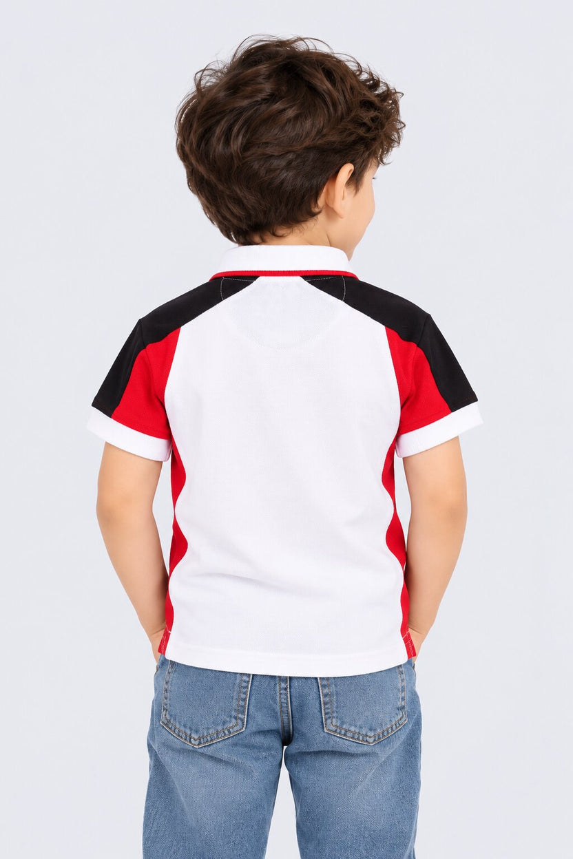 Boys Multicolored Colorblock Polo T-Shirt - Image 3