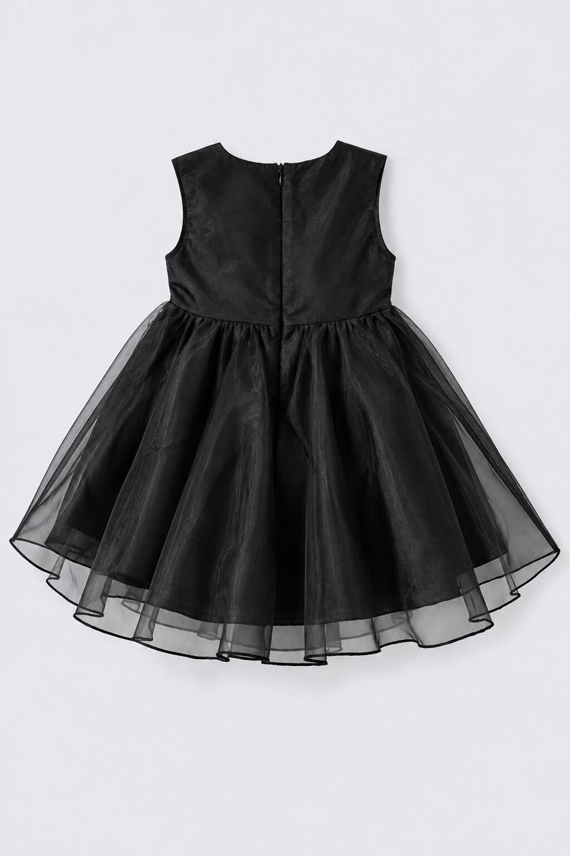 Girls Black Floral Applique Party Dress - Image 4