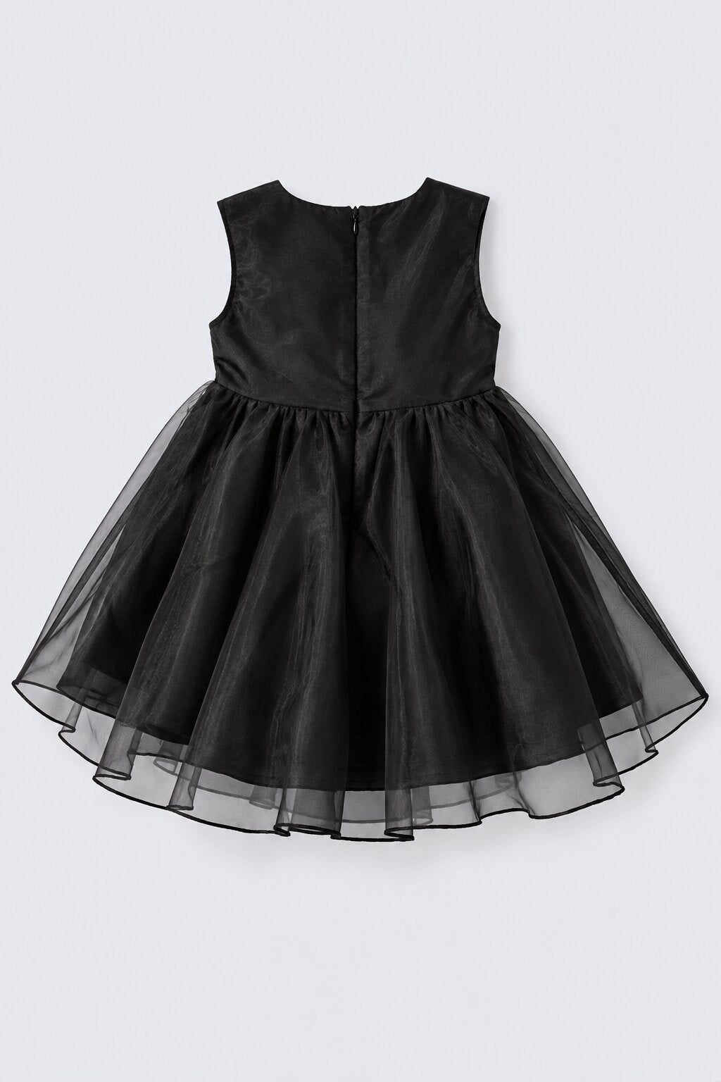 Girls Black Floral Applique Party Dress - Image 4