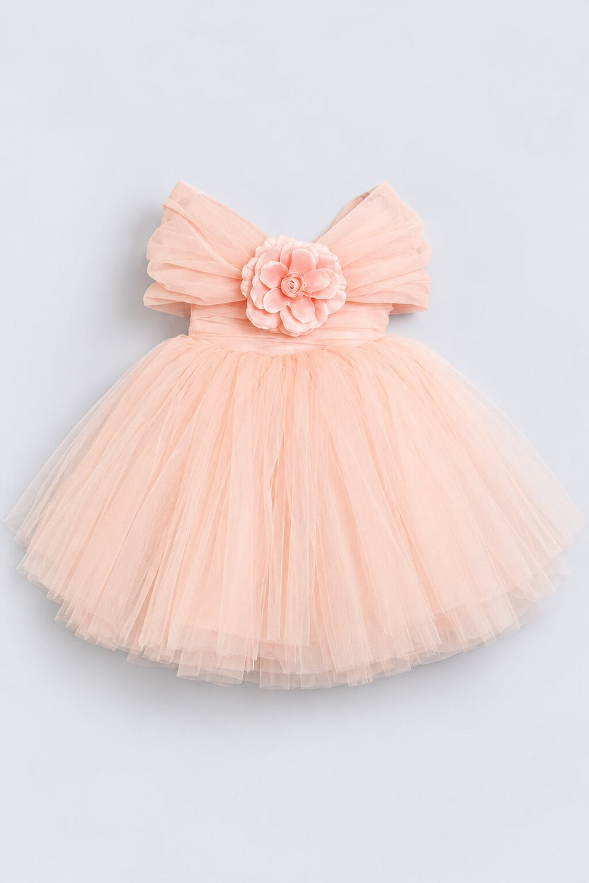 Girls Peach Net Party Dress - Image 2