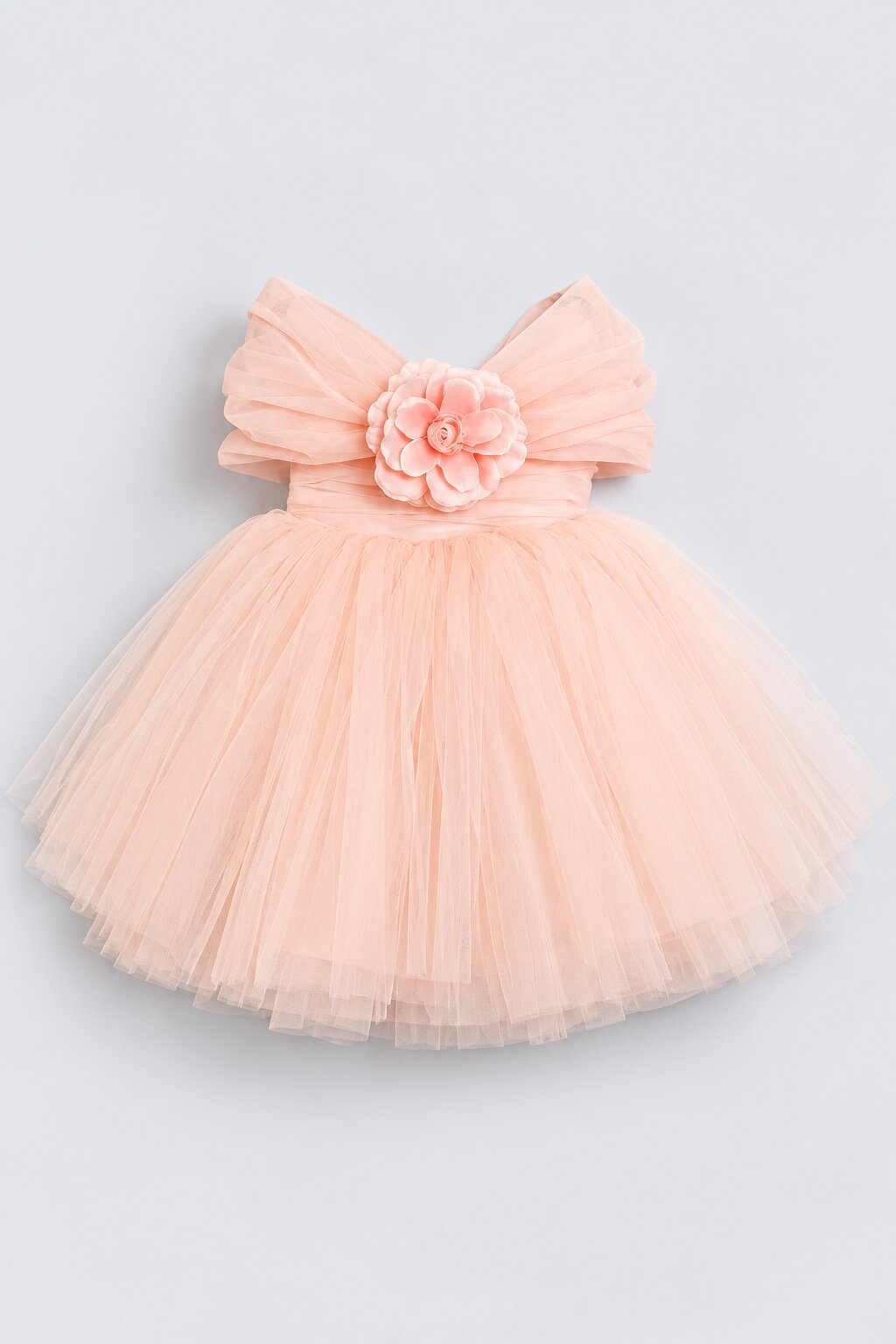 Girls Peach Net Party Dress - Image 2